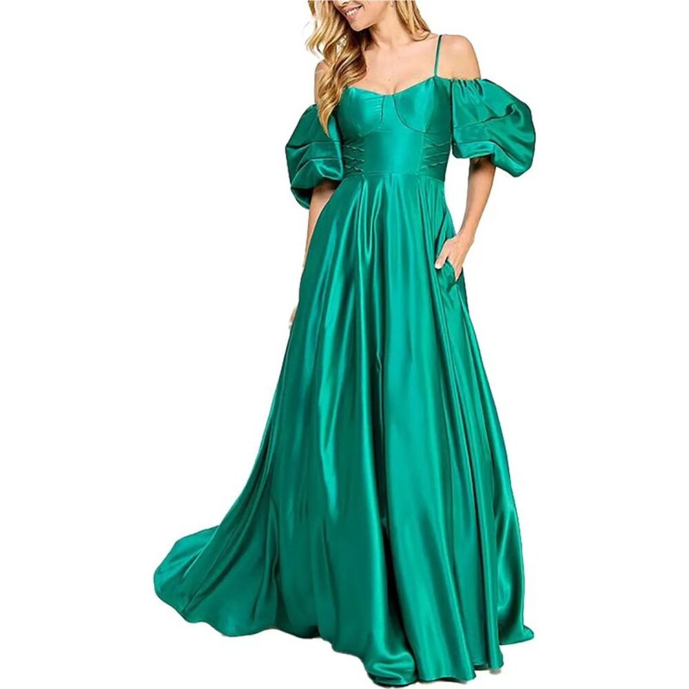 City Studio Womens Juniors Pleated Gown Dress, NWT